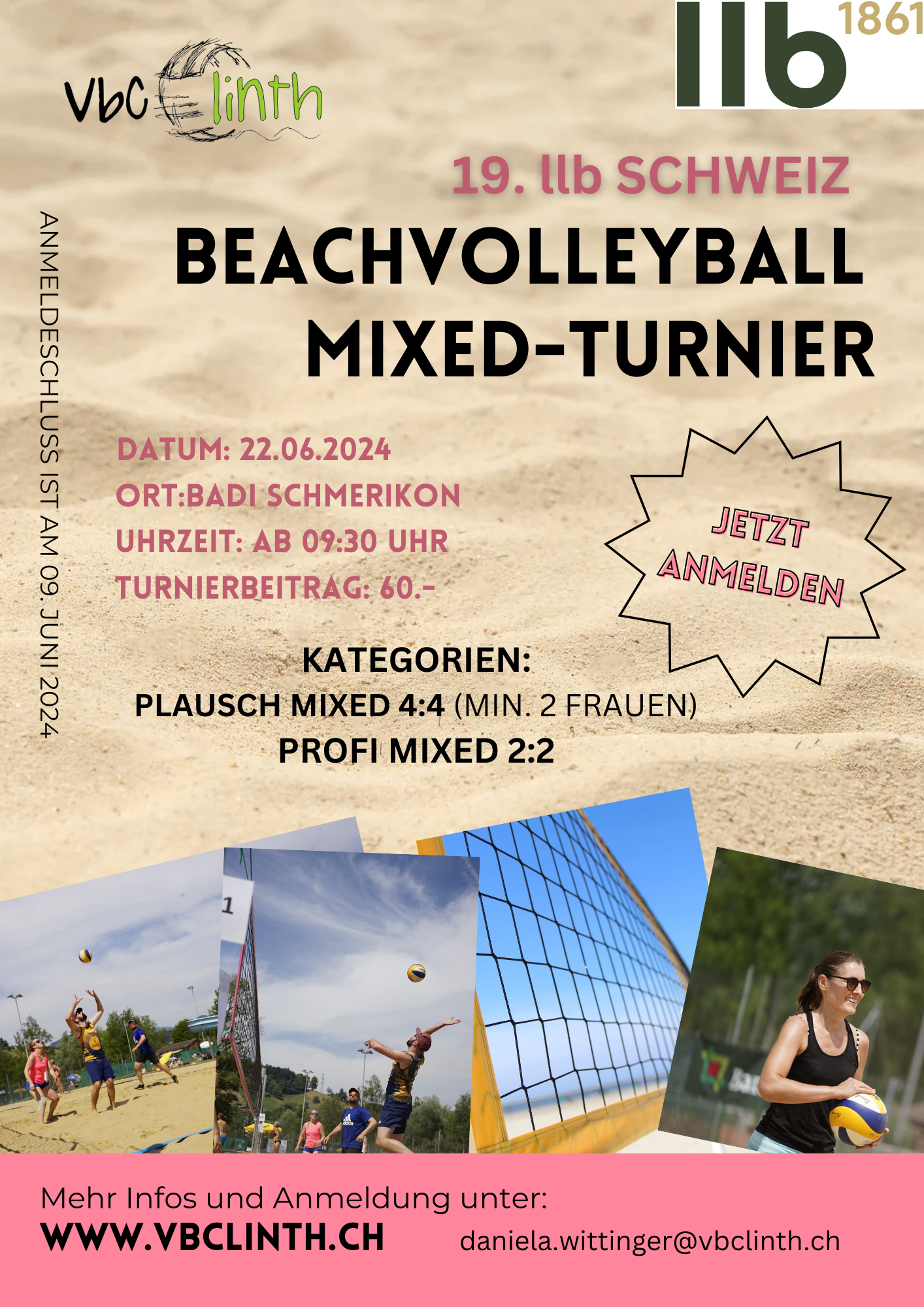 Flyer Beach Turnier vom VBC Linth in Schmerikon am 22.06.2024