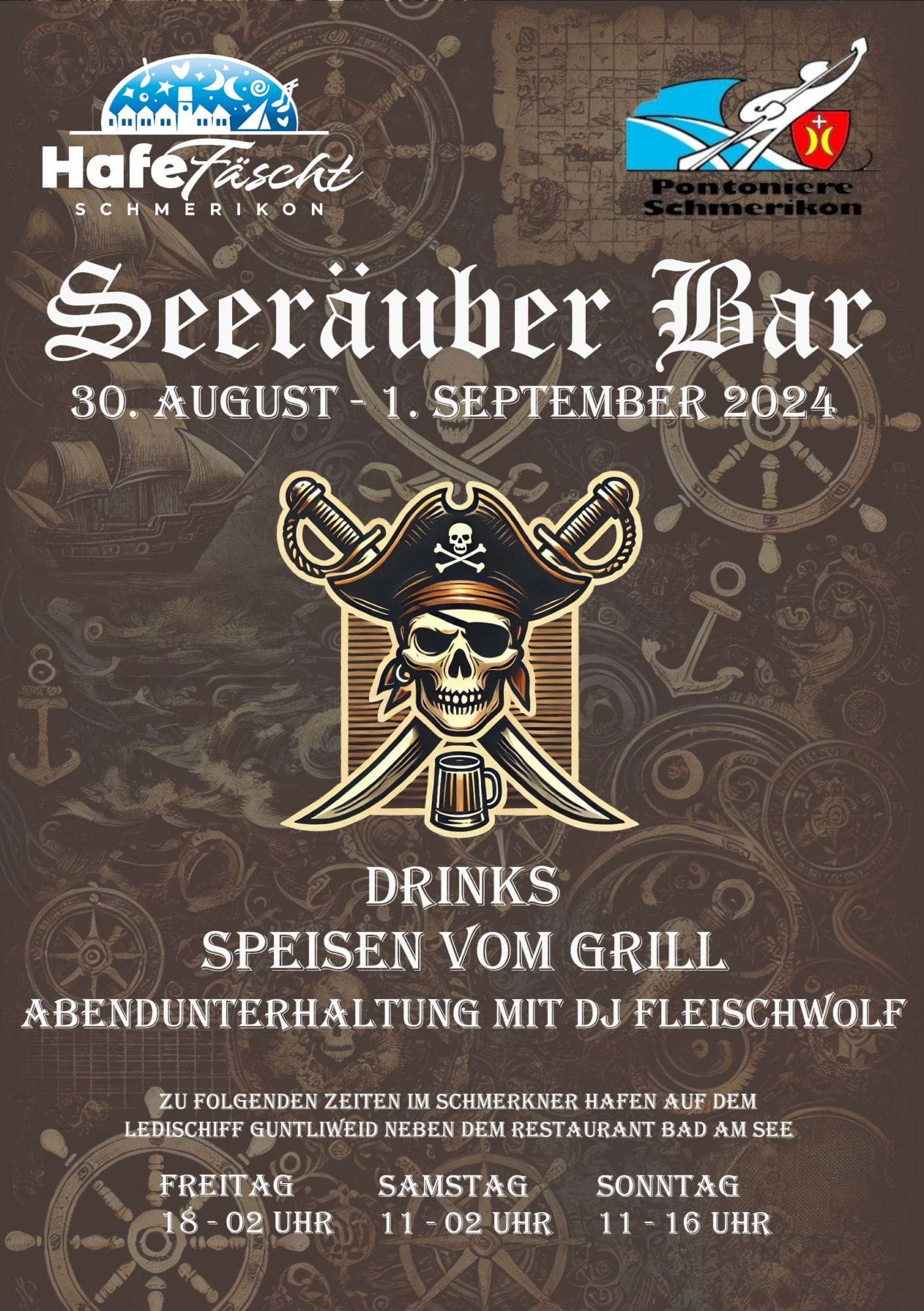 Flyer Seeräuber Bar der Pontoniere Schmerikon am HafeFäscht vom 30.08. - 01.09.2024